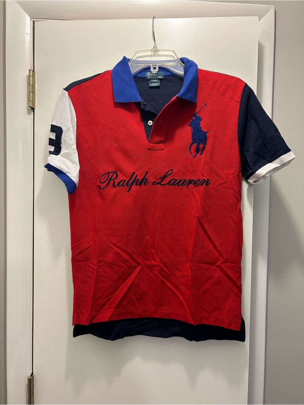 Ralph Lauren Red Polo with Blue Collar and Navy Sleeves